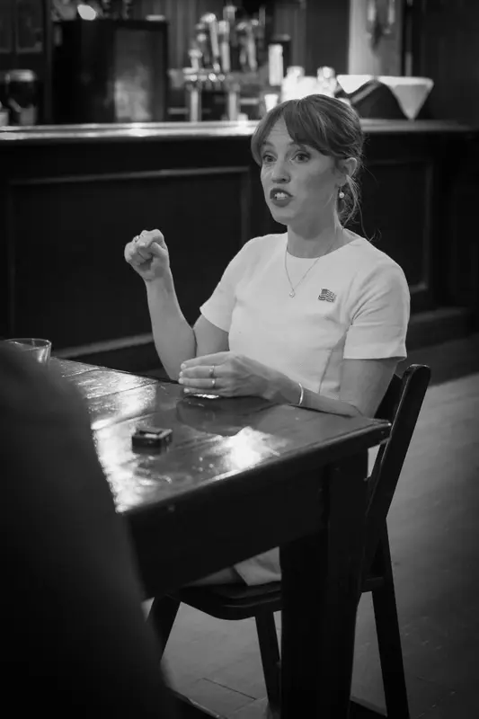 Kathryn Halling speaking with Bakersfield police officers
